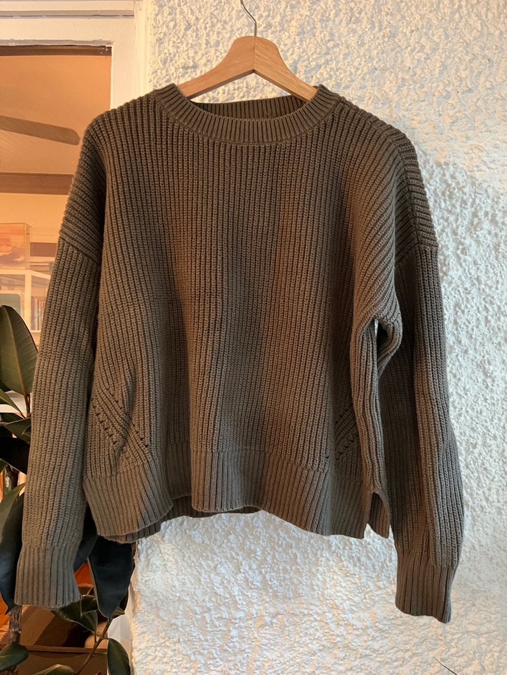 Duluth Trading Olive Ribbed Crewneck Sweater